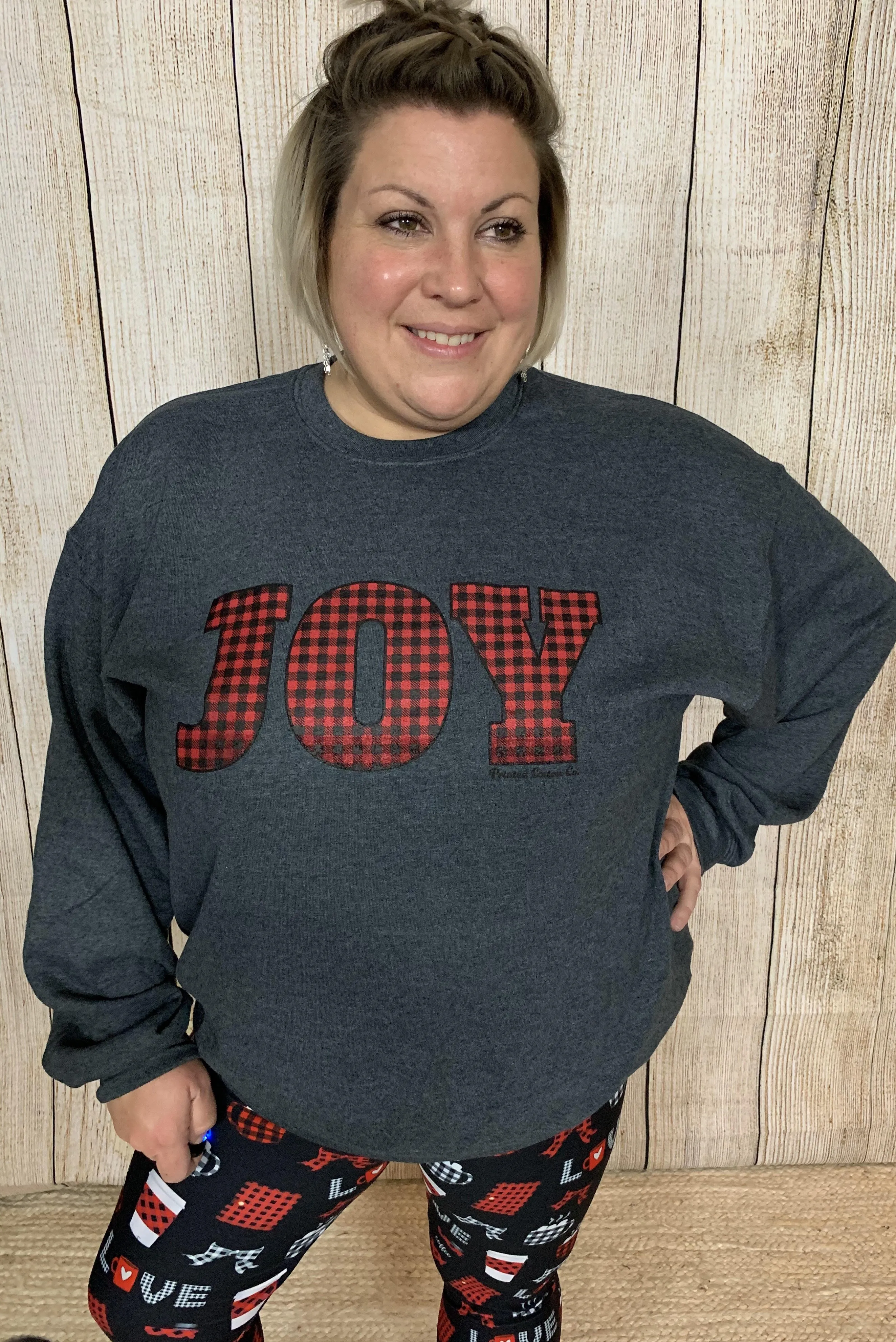 Buffalo Plaid Joy Print Sweatshirt