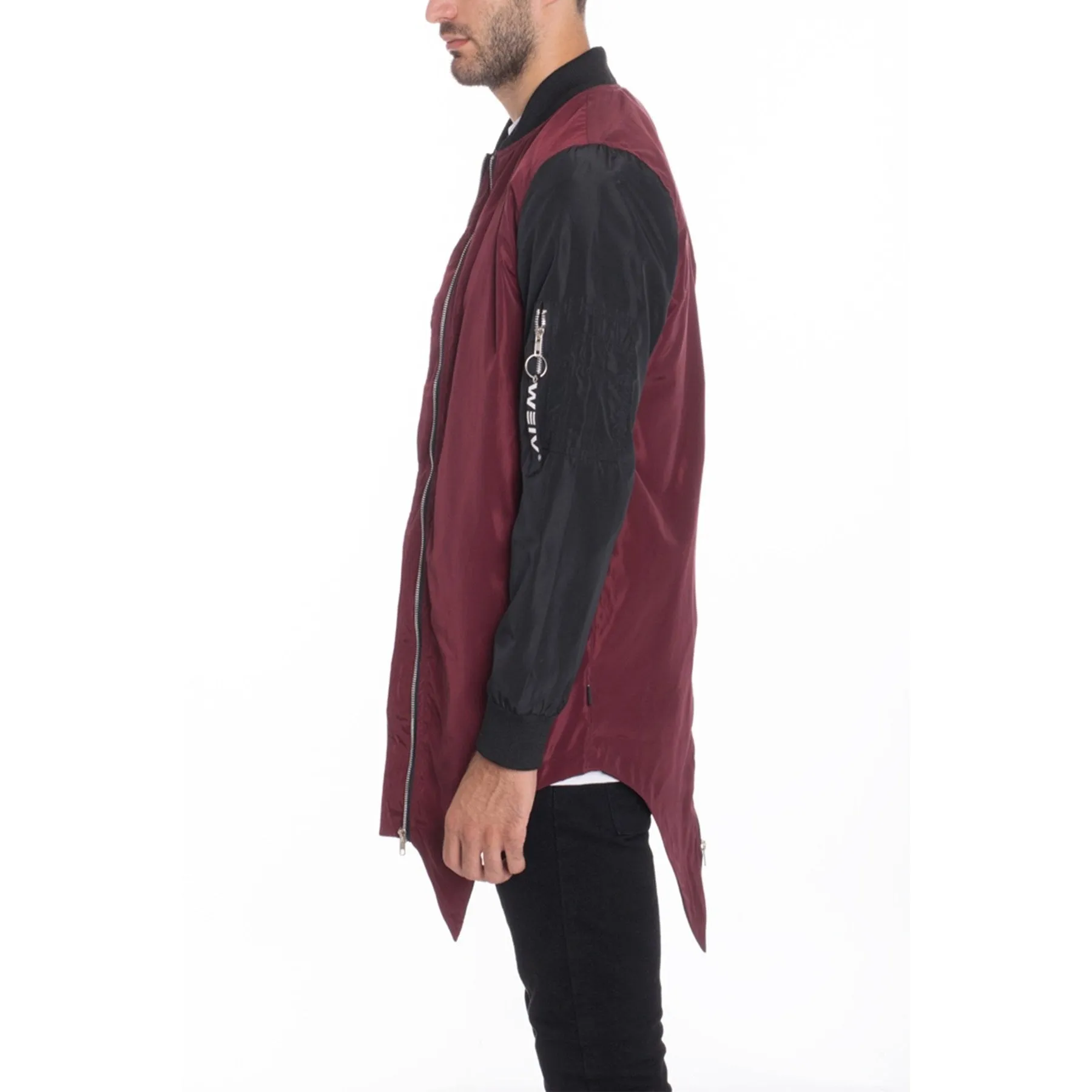 Burgundy Fishtail Bomber Jacket