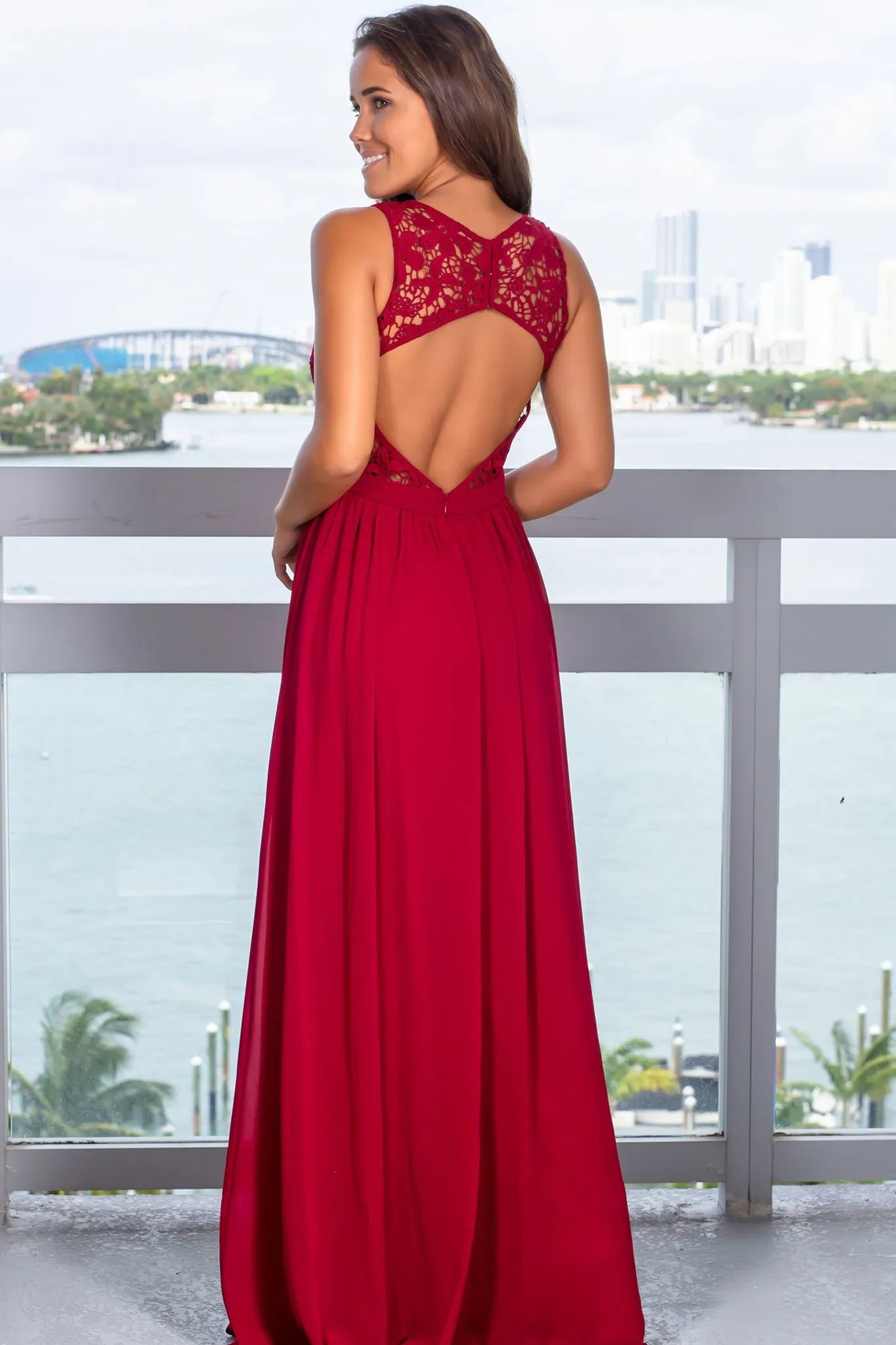 Burgundy Lace Maxi Dress