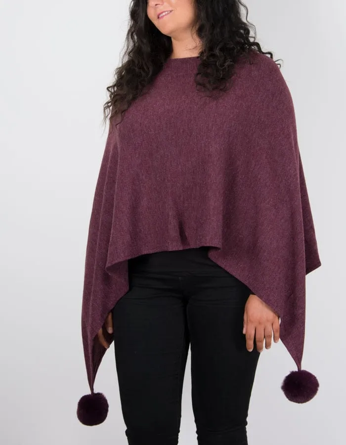 Burgundy Pom Pom Poncho