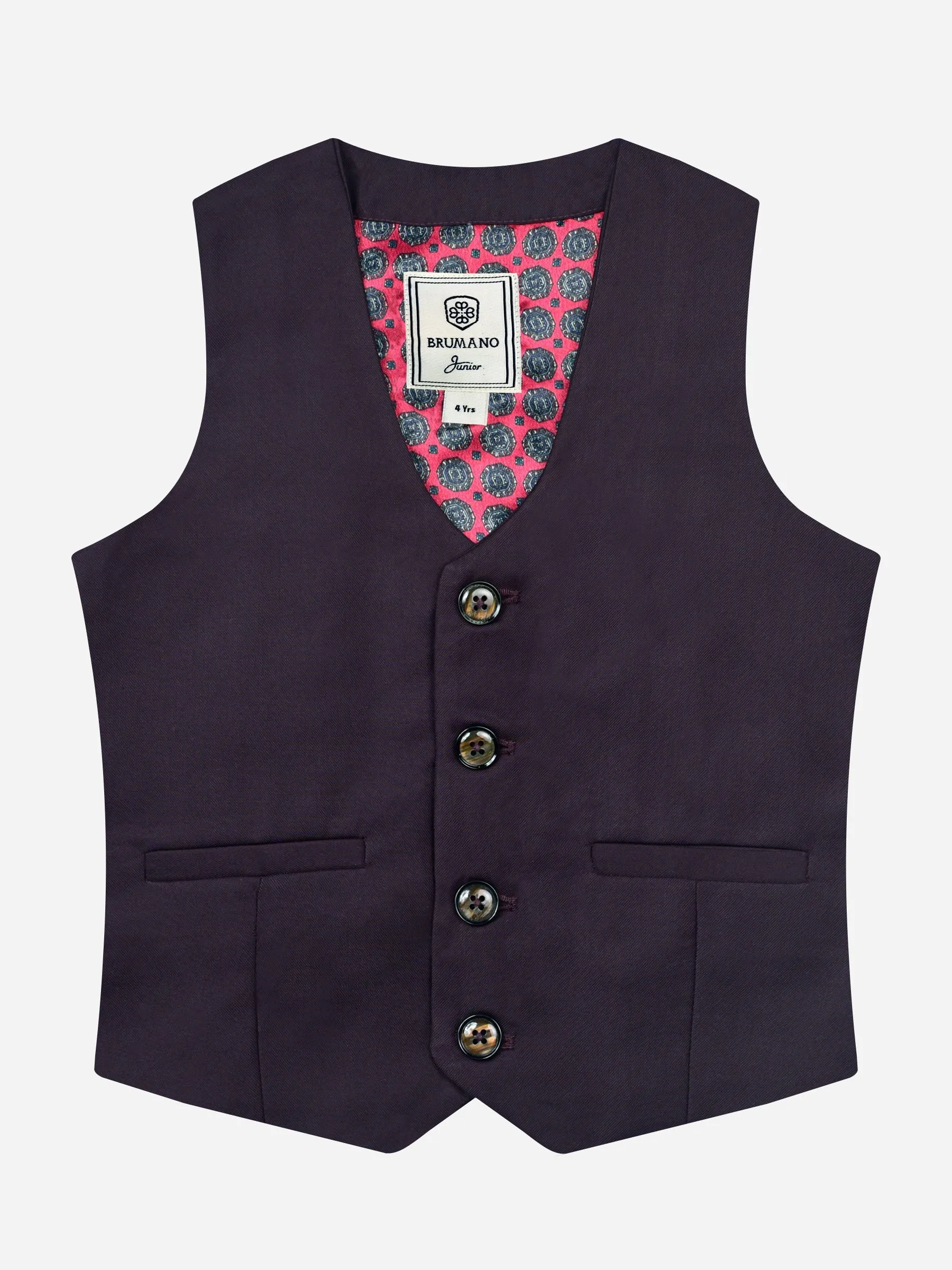 Burgundy Twill Suit Vest With Bow