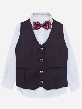 Burgundy Twill Suit Vest With Bow