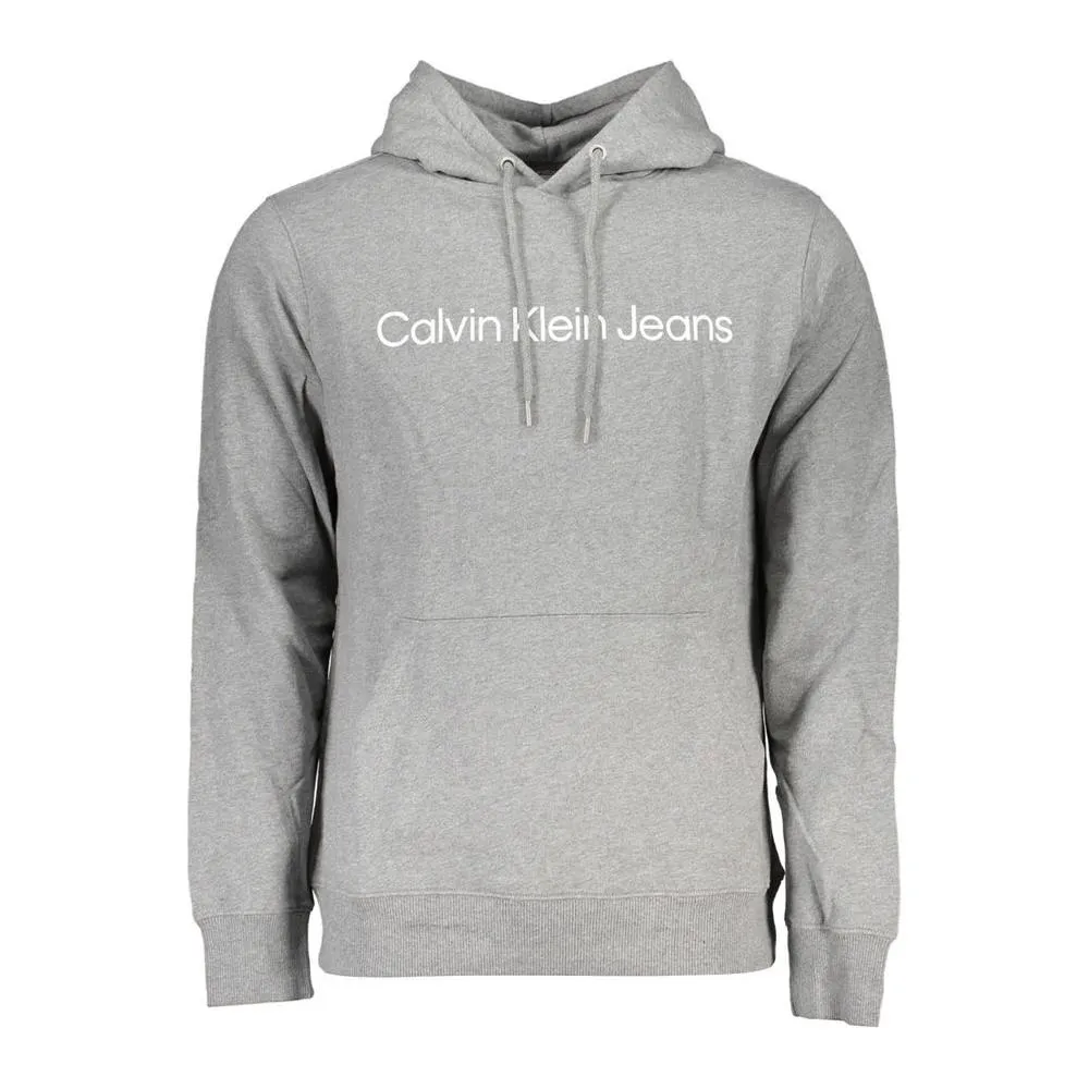 Calvin Klein Chic Gray Hooded Sweatshirt with Central Pocket