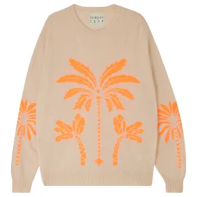 Cashmere Wool Palm Crew in Biscuit and Orange