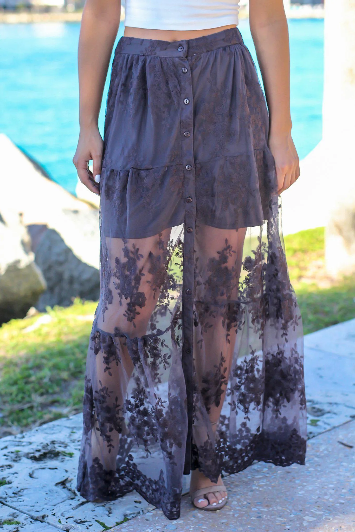 Charcoal Lace Maxi Skirt