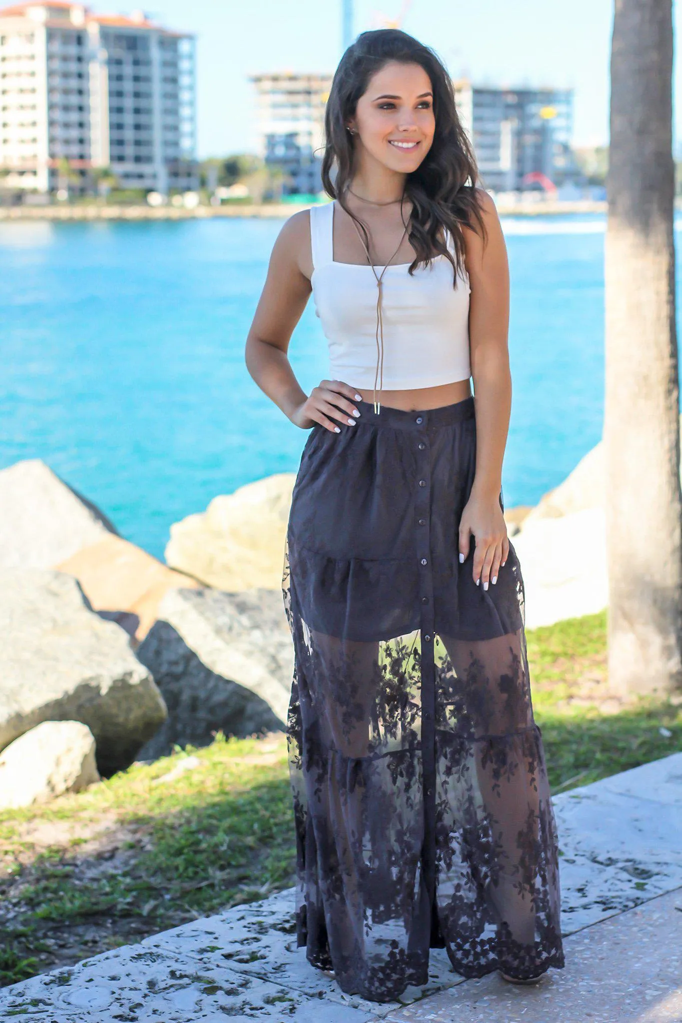 Charcoal Lace Maxi Skirt