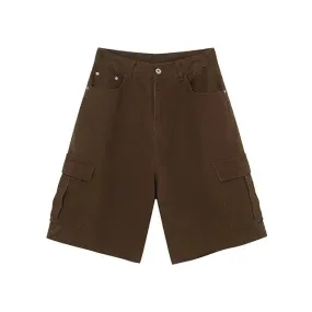 Chocolate Brown Baggy Long Cargo Jorts