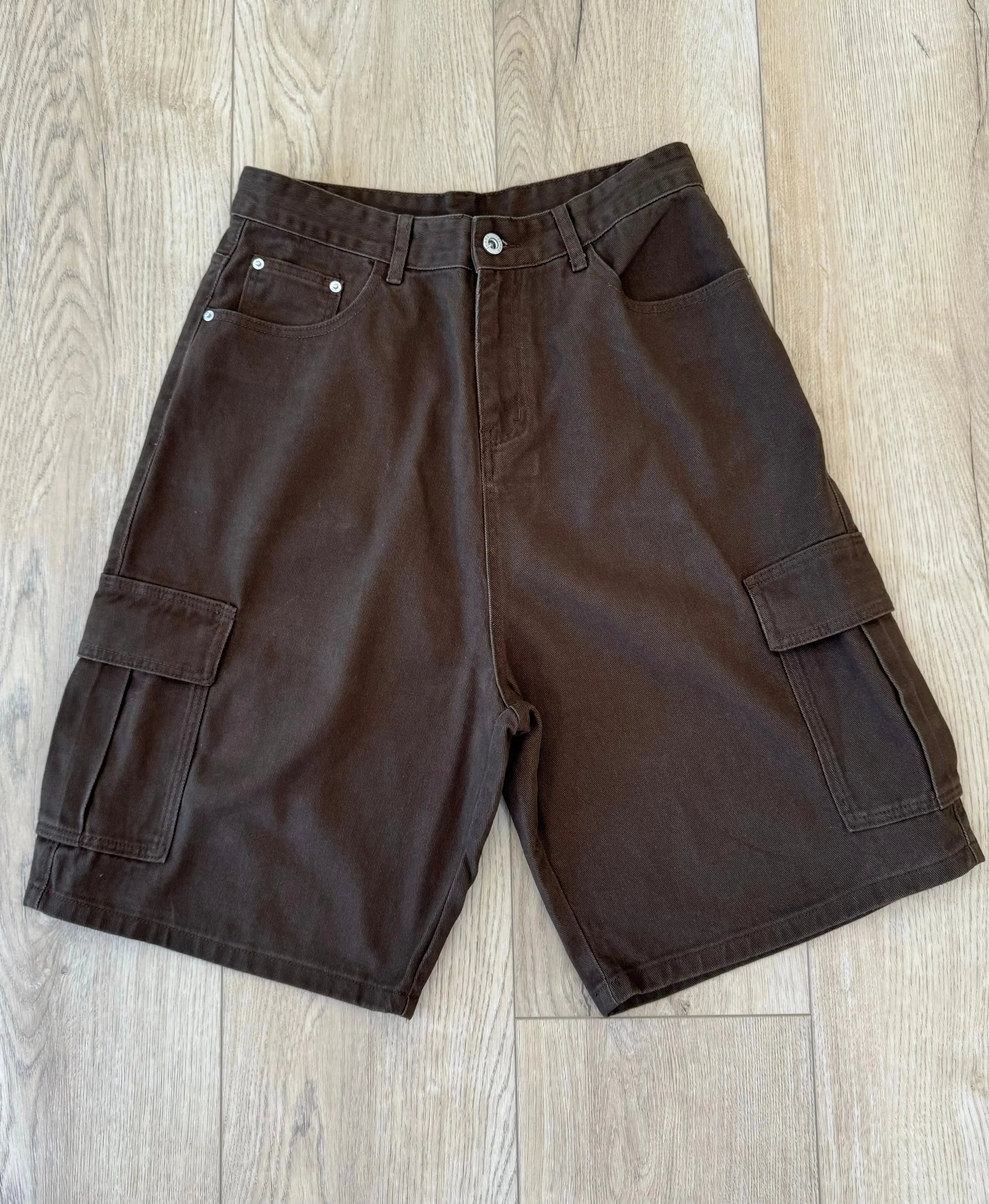 Chocolate Brown Baggy Long Cargo Jorts