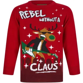 Christmas Rebel Without A Claus Junior Christmas Jumper - Red