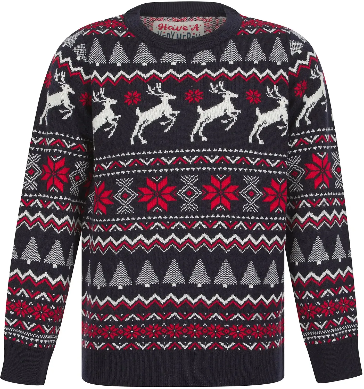 Christmas Reindeer Fairisle Junior Christmas Jumper - Ink