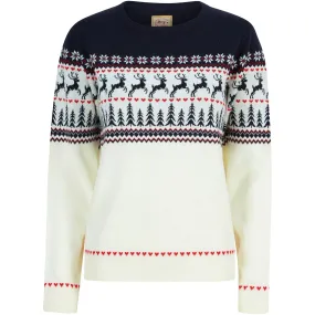 Christmas Reindeer Heart Nordic Fairisle Womens Jumper - Cream