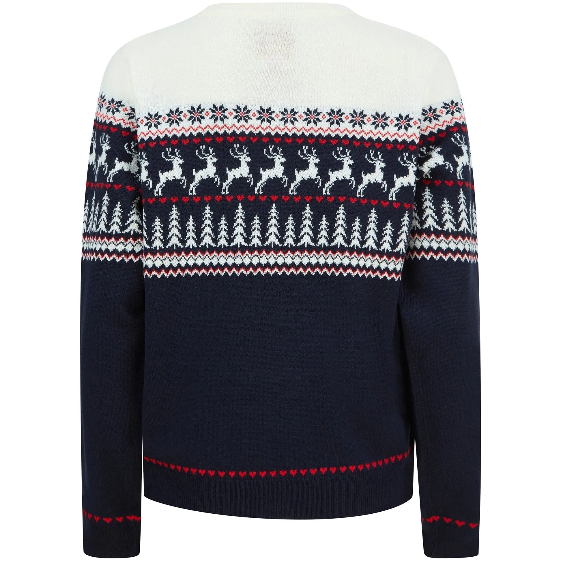 Christmas Reindeer Heart Nordic Fairisle Womens Jumper - Navy