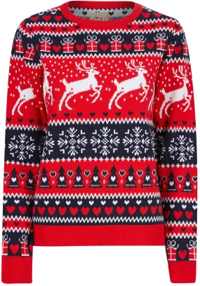 Christmas Reindeer Snow Womens Christmas Jumper - Red