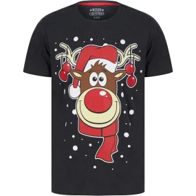 Christmas Rudolph Snowflake Mens Christmas Short Sleeve Top - Grey