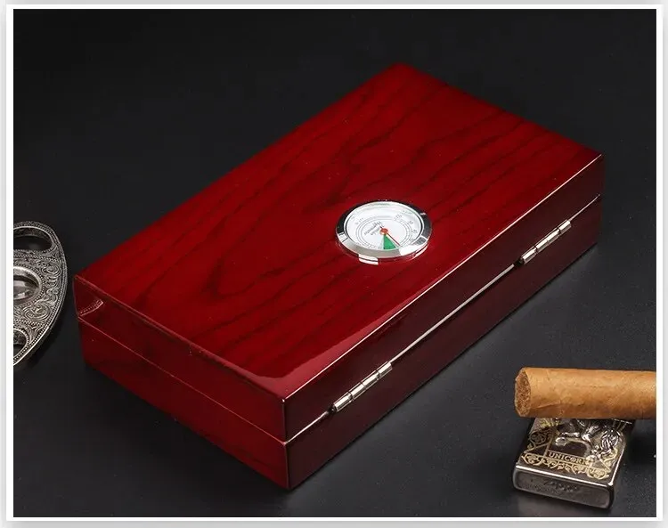 Cigar Case Cuban Humidor 4pcs Portable Cigar Travel Meter Baked Lacquer Double Layer Cedar Wood