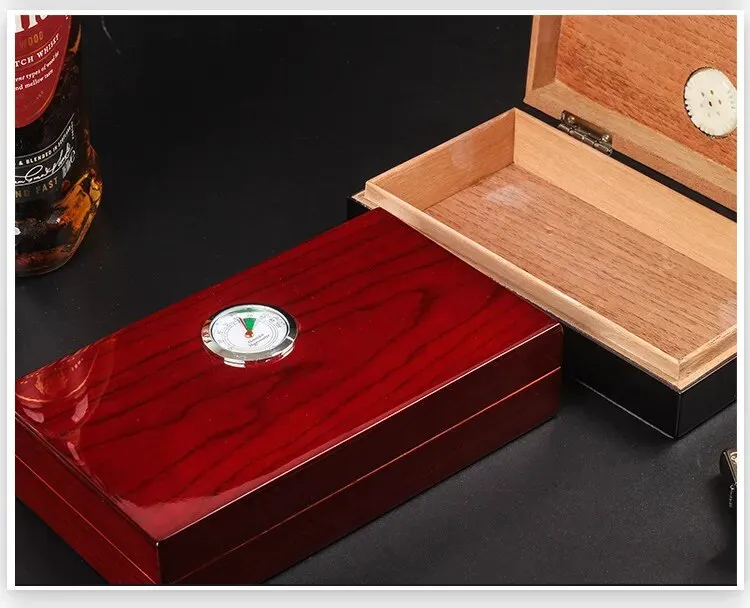 Cigar Case Cuban Humidor 4pcs Portable Cigar Travel Meter Baked Lacquer Double Layer Cedar Wood