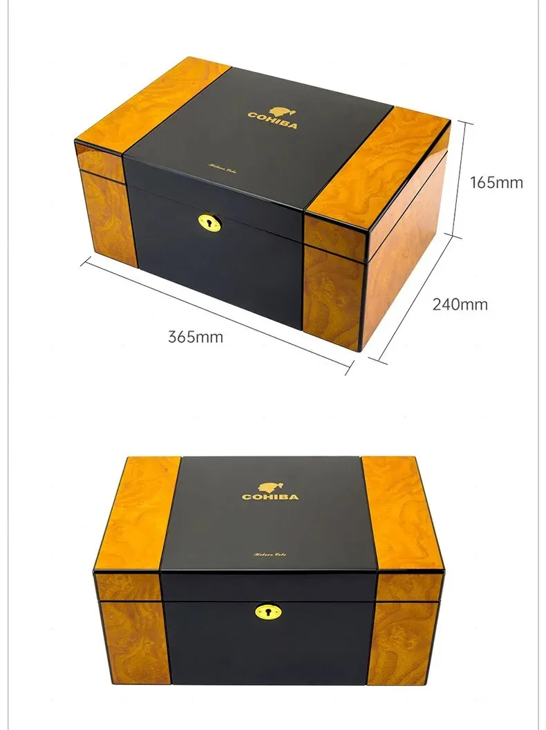 Cohiba Large Capacity Cigar Humidor Humidity Meter Baked Lacquer Applique Double Layer Cedar Wood