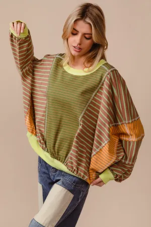 Color Block Striped Round Neck Sweatshirt