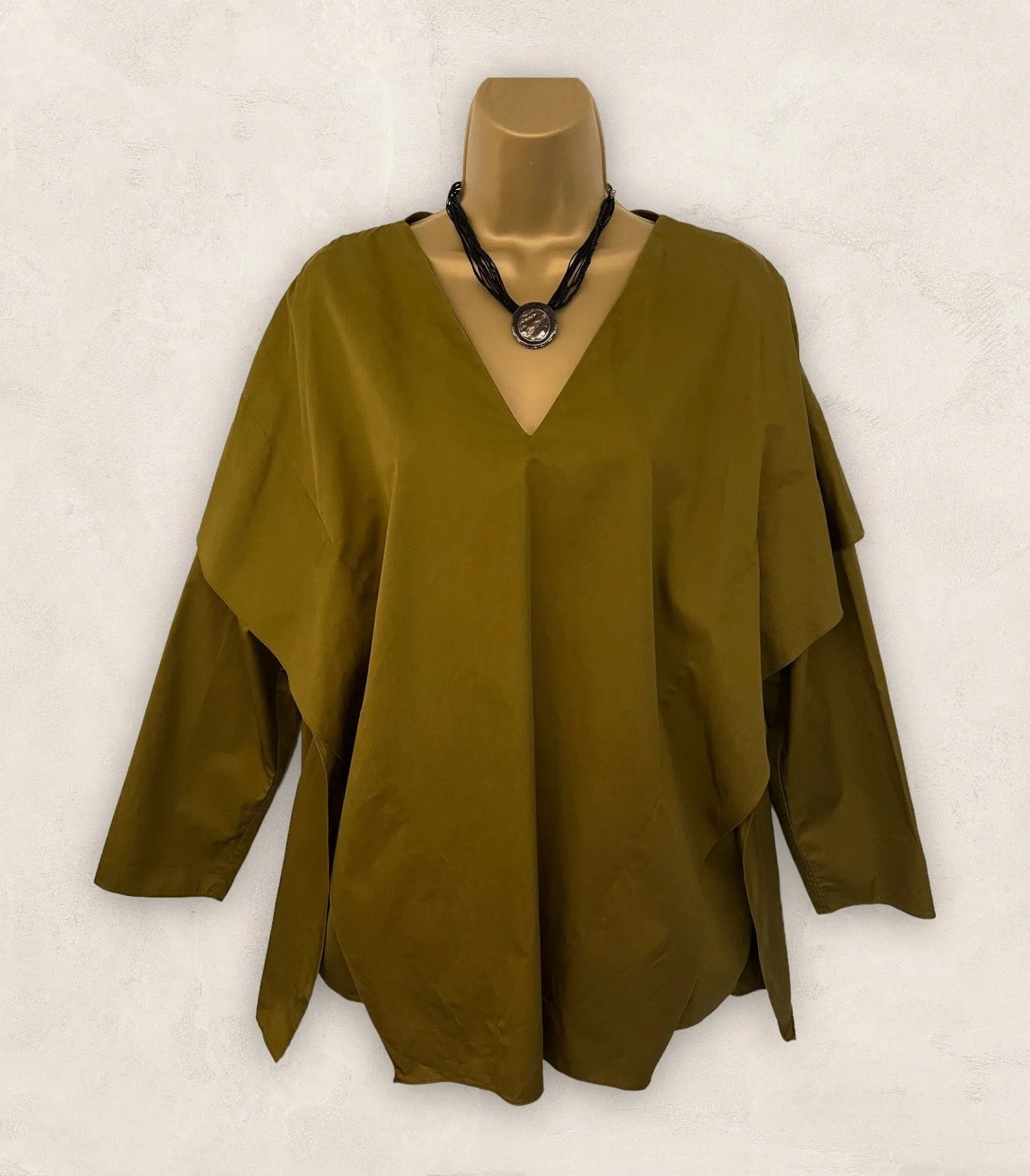 Cos Khaki Oversize Long Sleeve Cotton Tunic Top  UK 10 US 6 EU 38