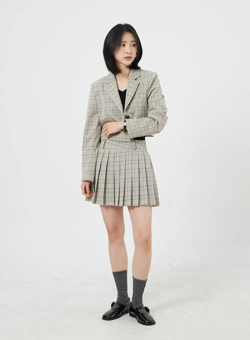 Cropped Plaid Jacket OM327