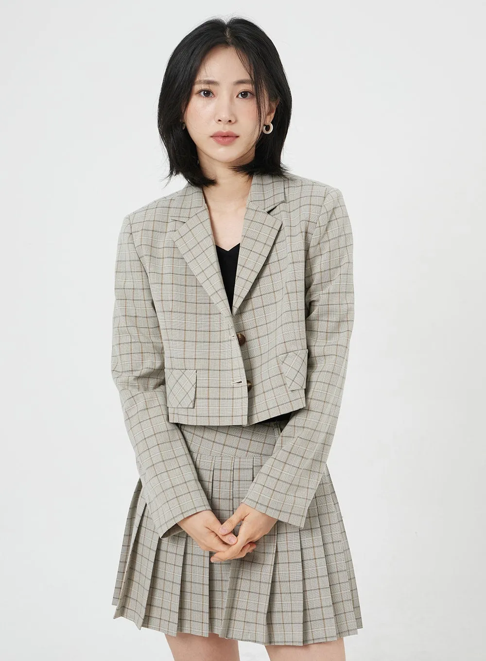 Cropped Plaid Jacket OM327