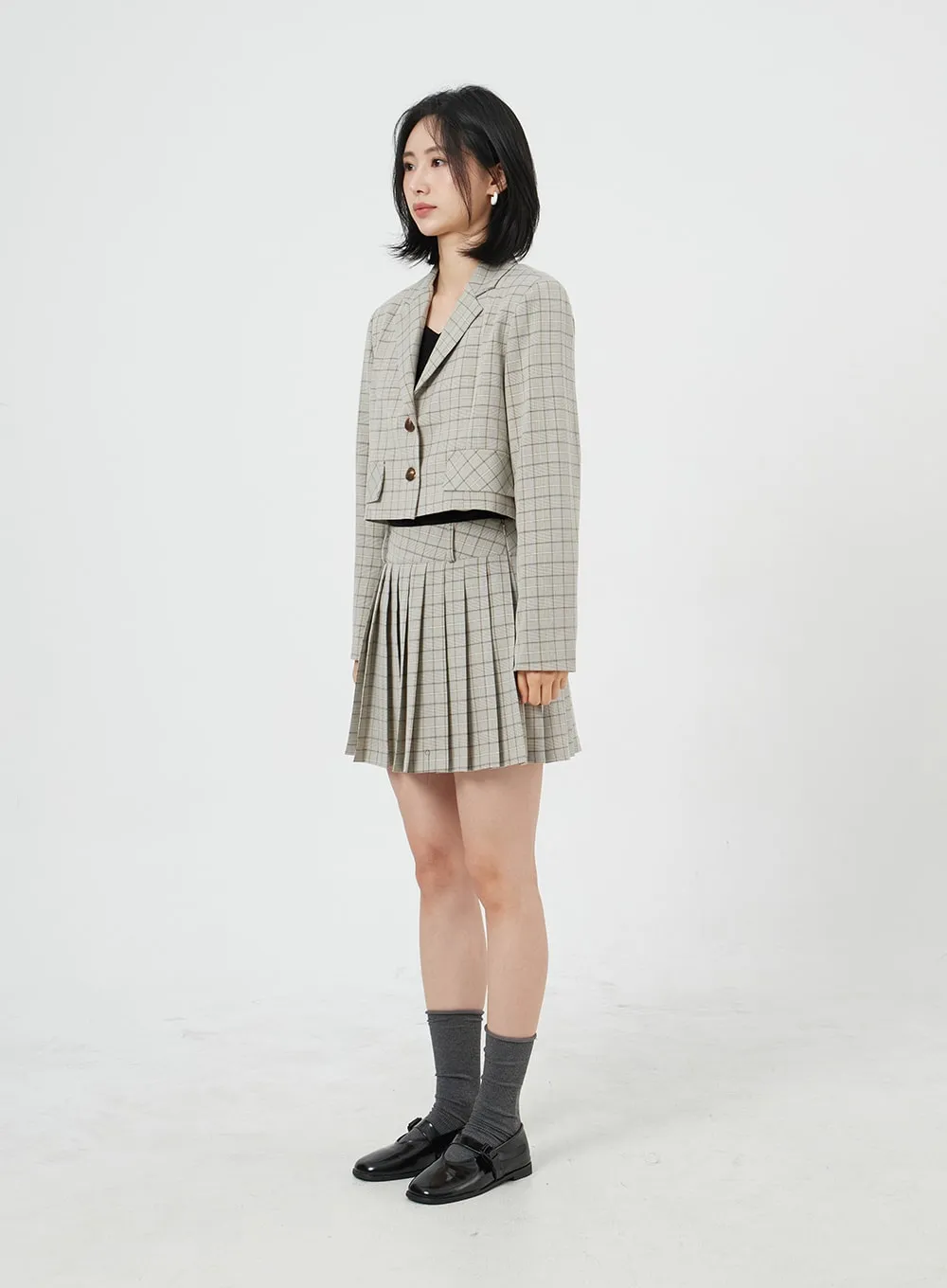 Cropped Plaid Jacket OM327