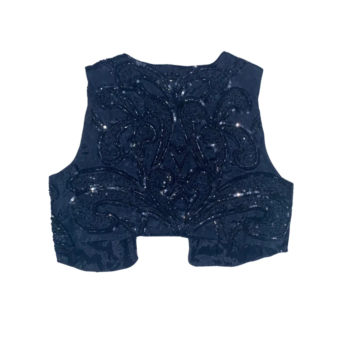 Cropped Sequins Waistcoat Navy SIZE S