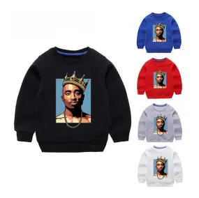 Crowned Tupac Crewneck Sweater - Kids Homie Rapper Jumper