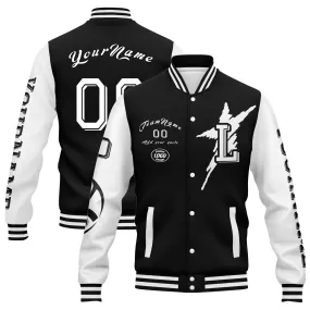 Custom Black White Las Vegas Jacket Bomber Full-Snap Varsity Letterman Personalized Jacket FZ005SX-D020290-20