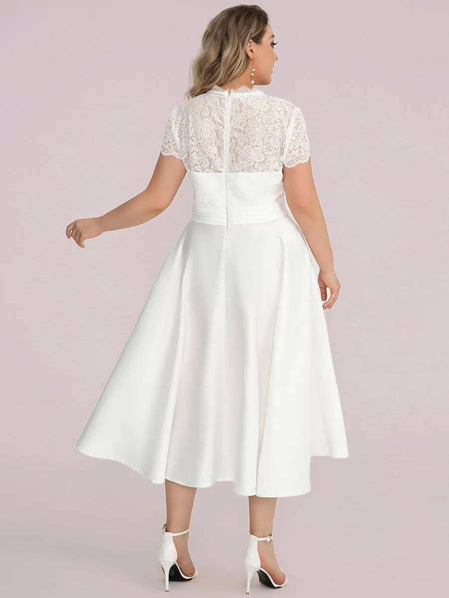 Custom Size V-neck Lace Bodice A-line Cocktail Dress with Sleeves