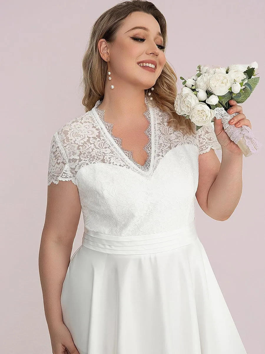 Custom Size V-neck Lace Bodice A-line Cocktail Dress with Sleeves