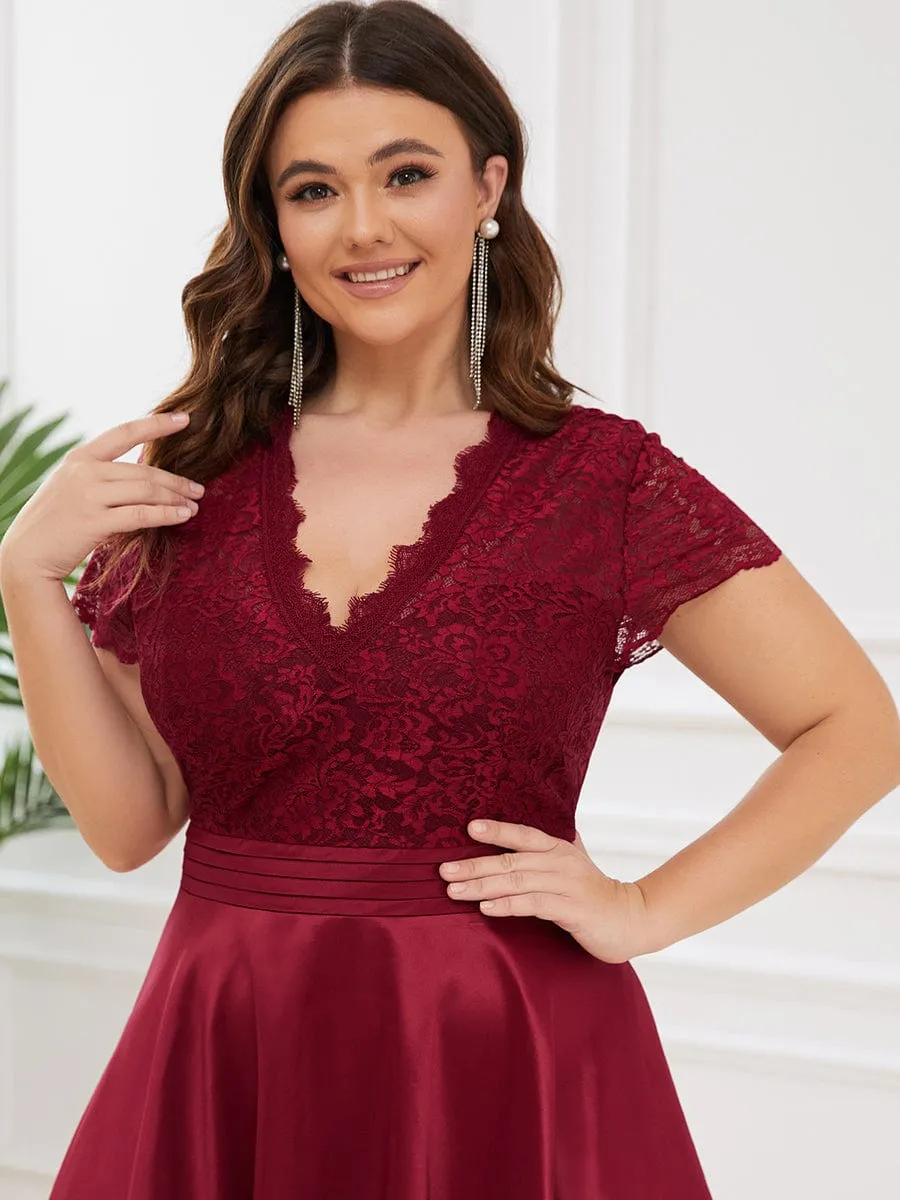 Custom Size V-neck Lace Bodice A-line Cocktail Dress with Sleeves