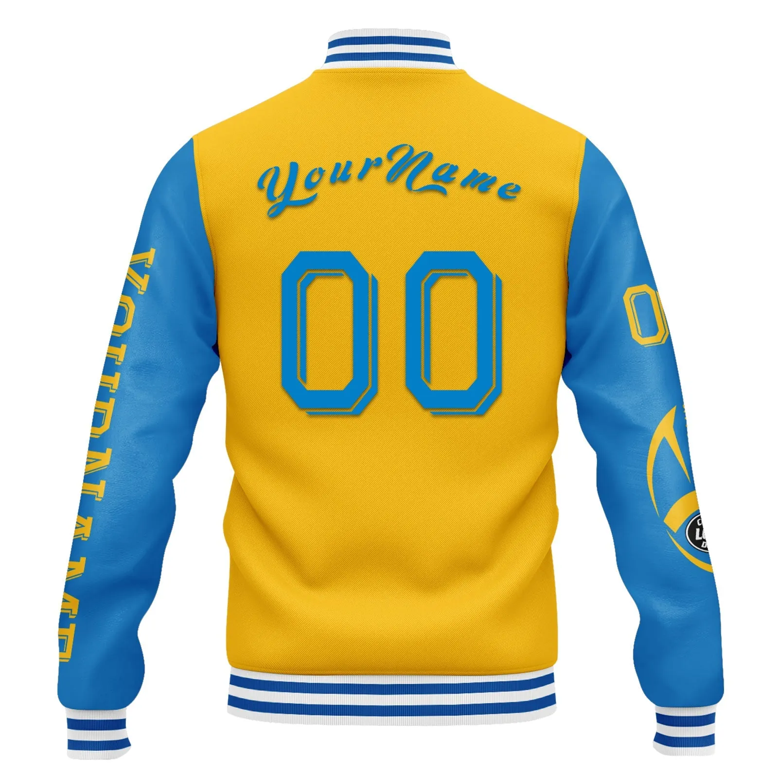 Custom Yellow Blue Los Angeles Jacket Bomber Full-Snap Varsity Letterman Personalized Jacket FZ005SX-D020290-22