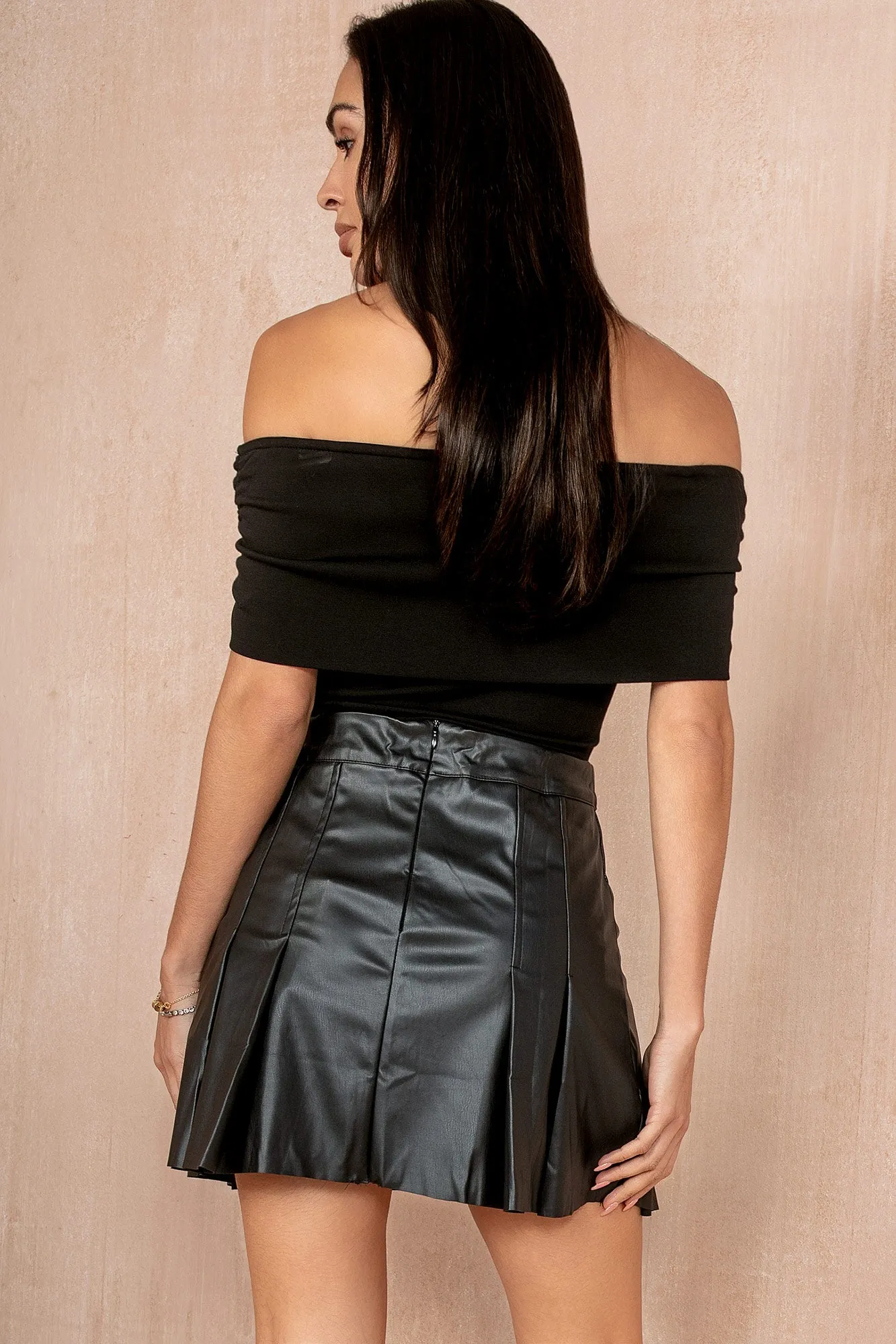 Daelyn Black Leather Look Skirt