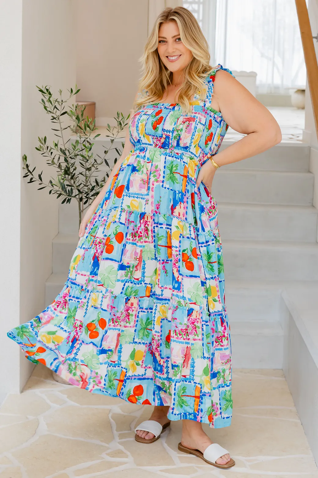 Darcey Shirred Maxi Dress Eleni Print