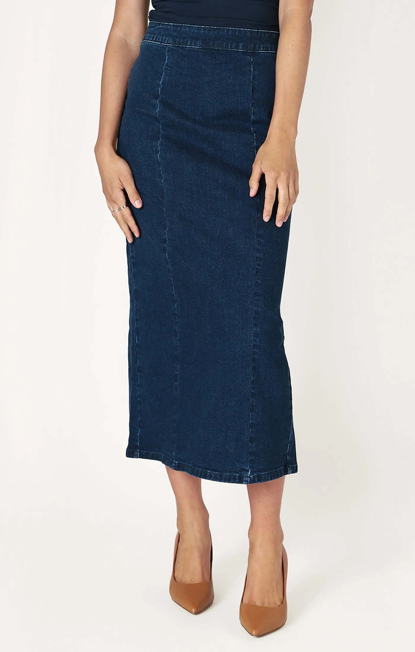 Denim Maxi Skirt in Dark Indigo Wash