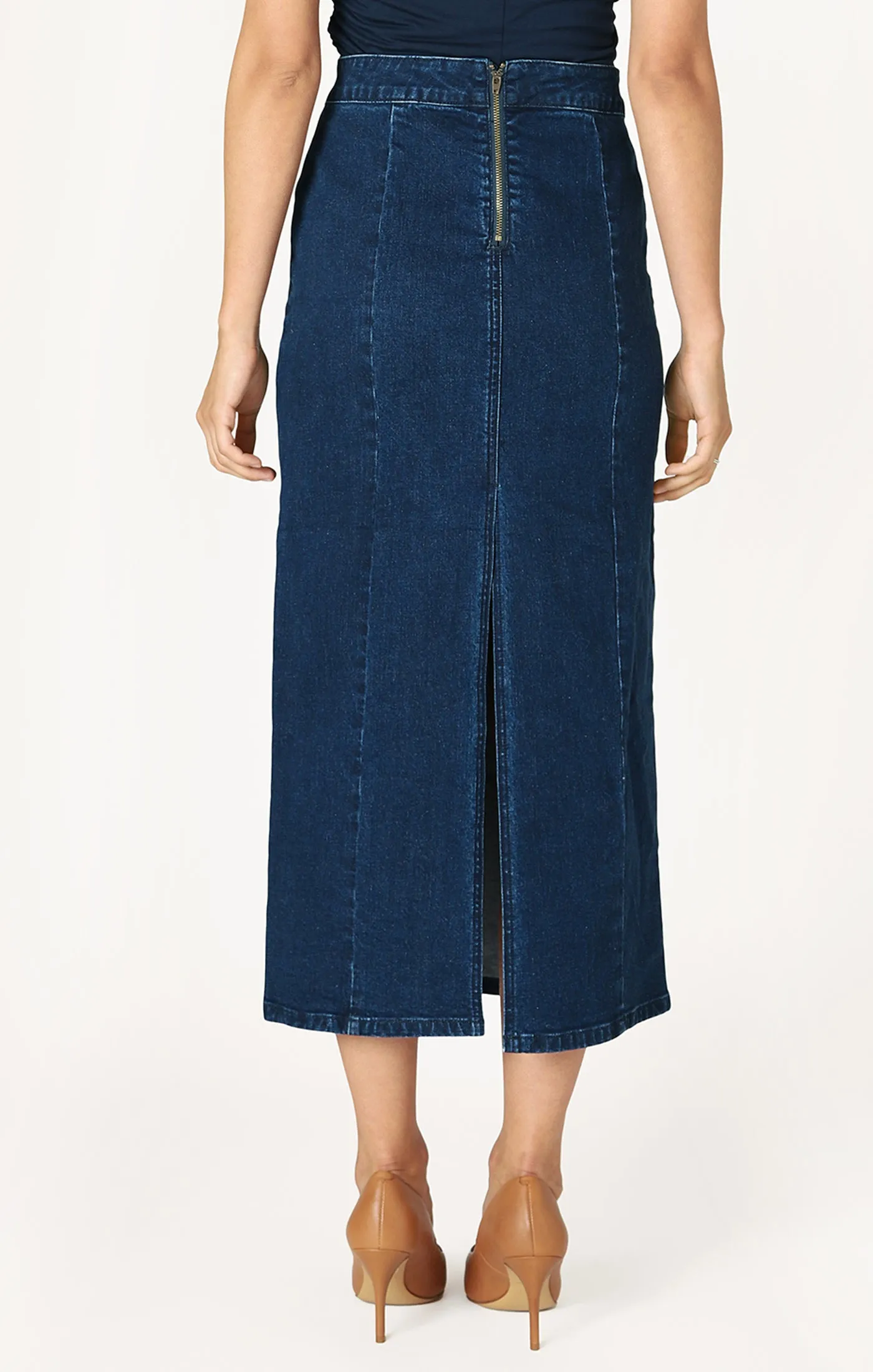 Denim Maxi Skirt in Dark Indigo Wash