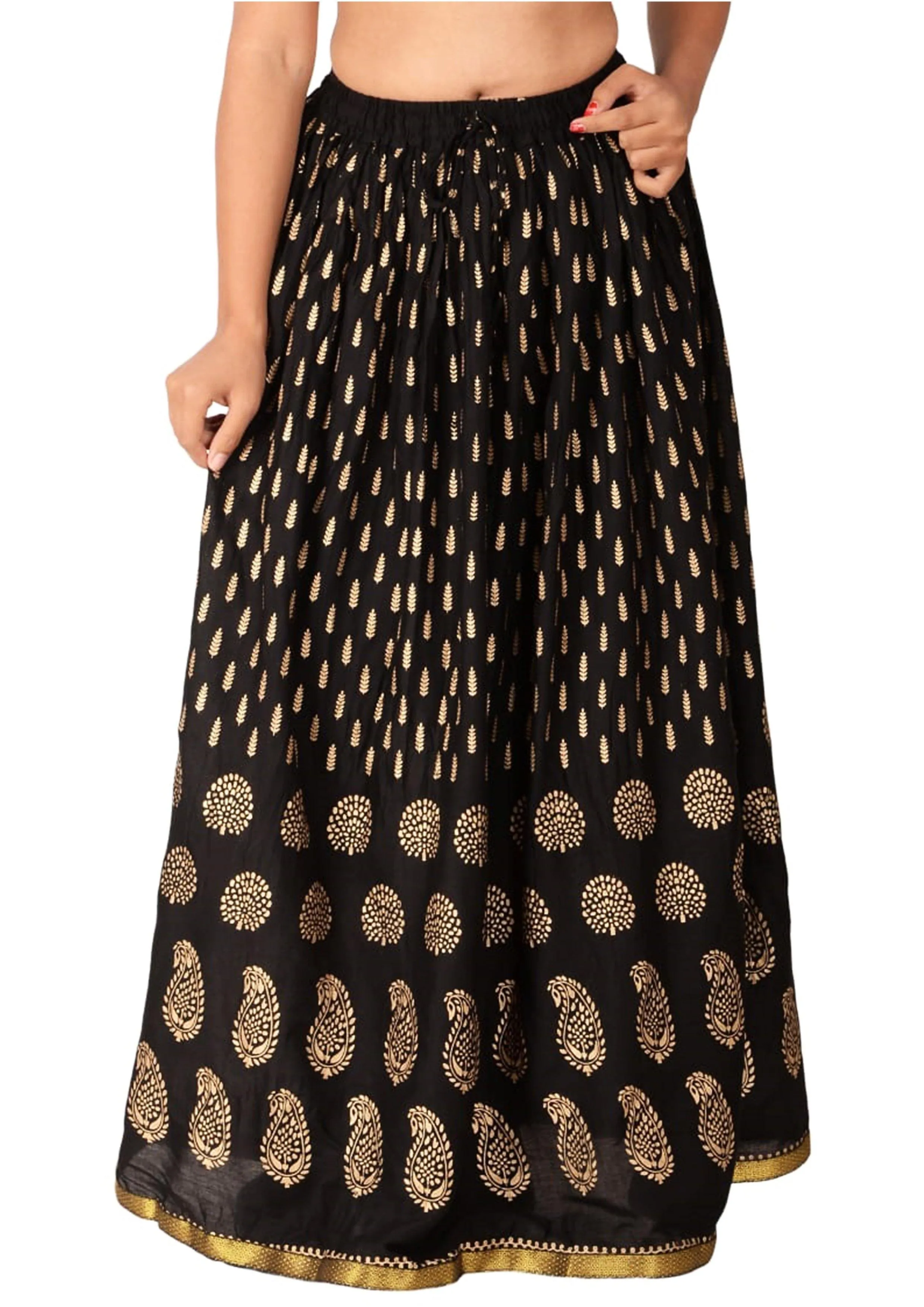 Designer Mart Black Ethnic Print Maxi Skirt