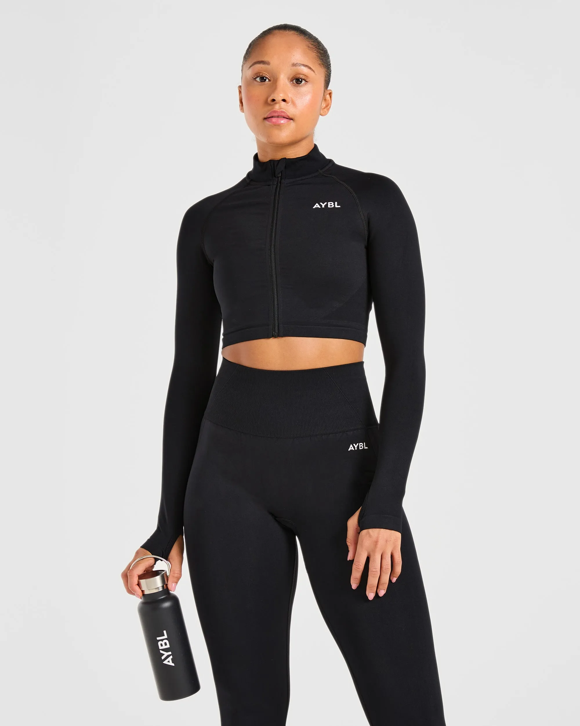 Empower Seamless Crop Zip Jacket - Black