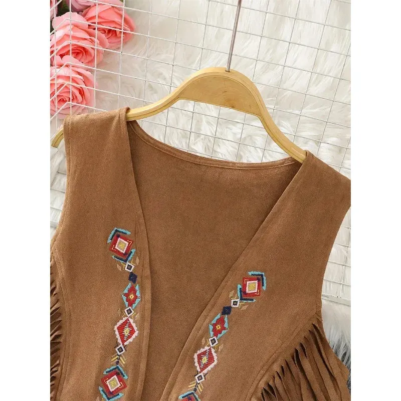 Ethnic Style Retro Tassel Camisole Vest Jacket Women Summer Unique Stylish Loose Fitting Layered Top Tank Top Cardigan Dropship