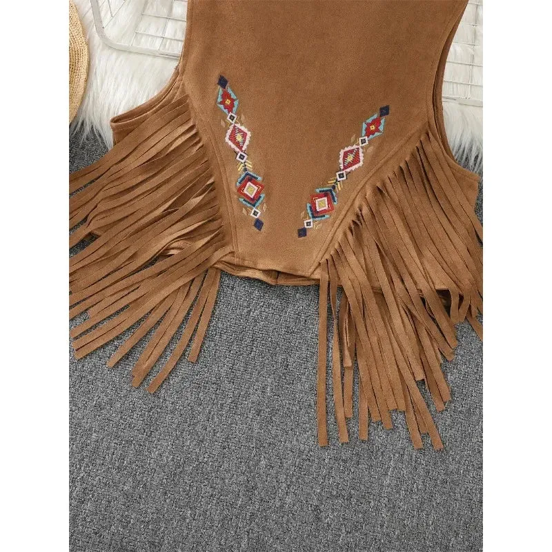 Ethnic Style Retro Tassel Camisole Vest Jacket Women Summer Unique Stylish Loose Fitting Layered Top Tank Top Cardigan Dropship