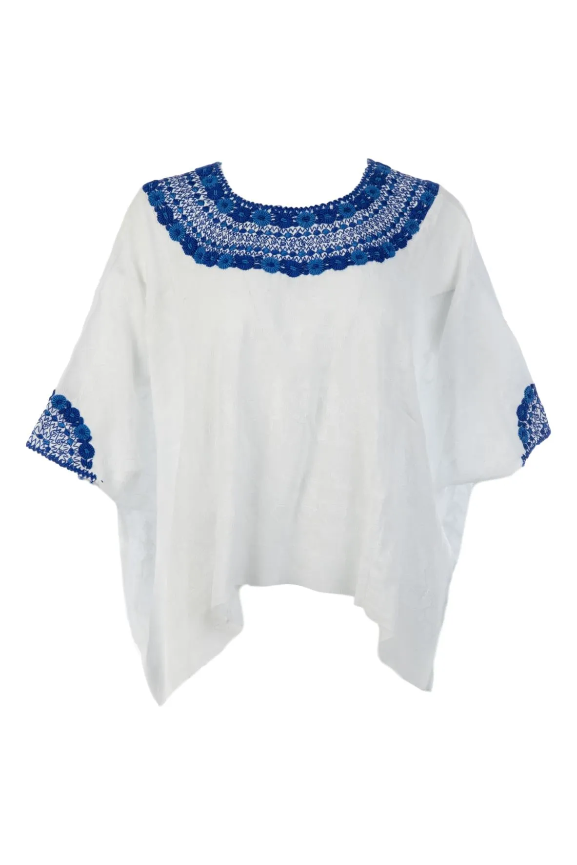 Evelyn Embroidered Guatemalan Top - White, Blue