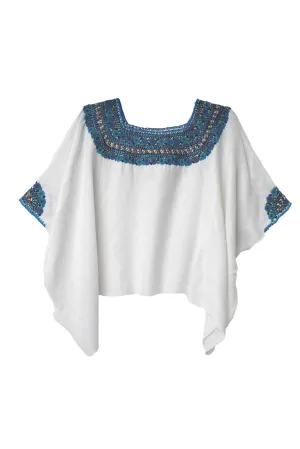 Evelyn Embroidered Guatemalan Top - White, Teal, Turquoise, & Black