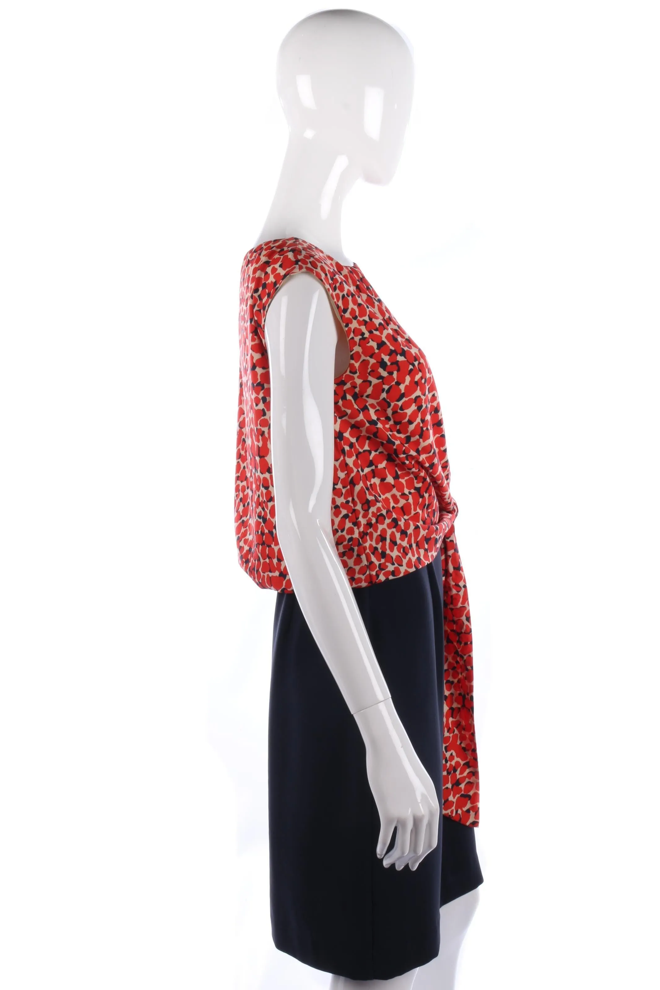 Fabulous Jaeger dress with red pattern top and blue skirt size 10