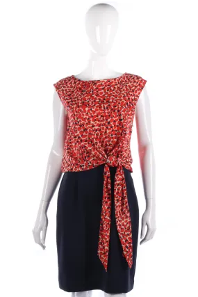 Fabulous Jaeger dress with red pattern top and blue skirt size 10