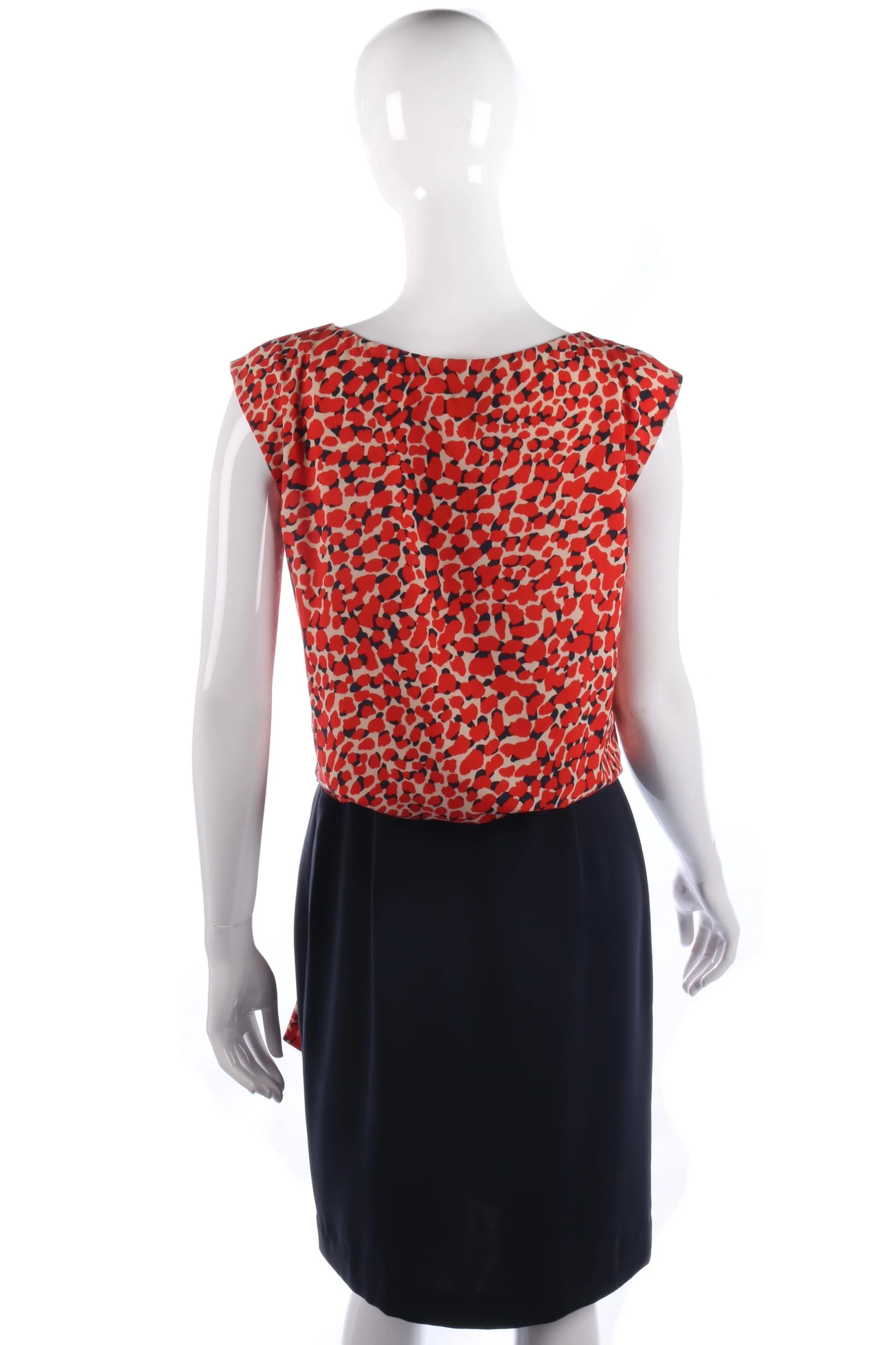 Fabulous Jaeger dress with red pattern top and blue skirt size 10