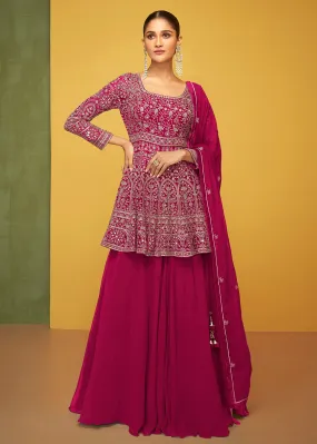 Fantastic Pink Georgette Fabric Skirt Style Designer Palazzo Suit