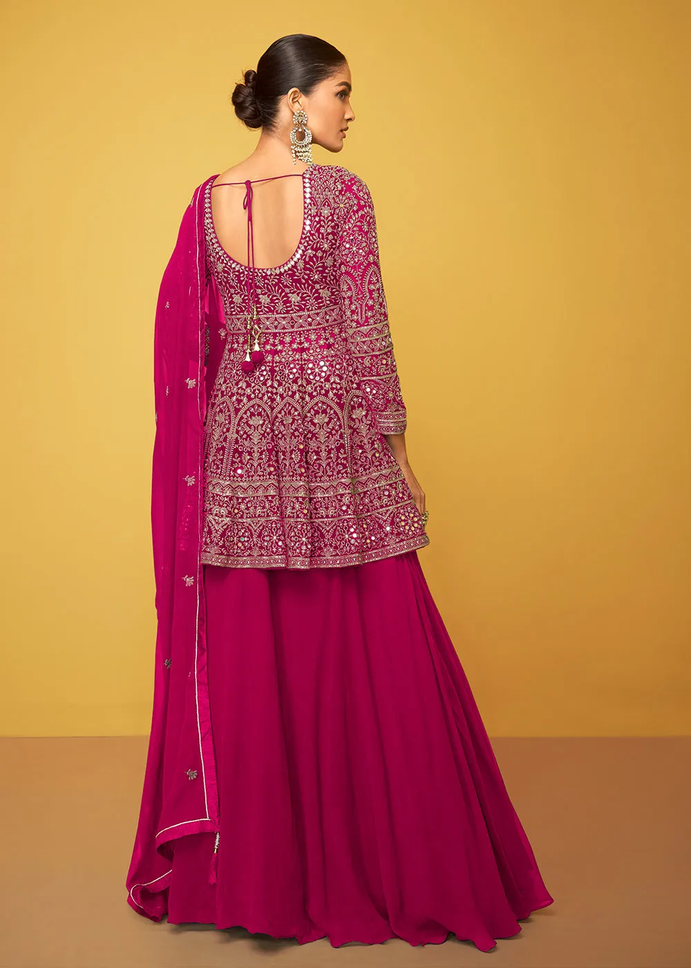 Fantastic Pink Georgette Fabric Skirt Style Designer Palazzo Suit