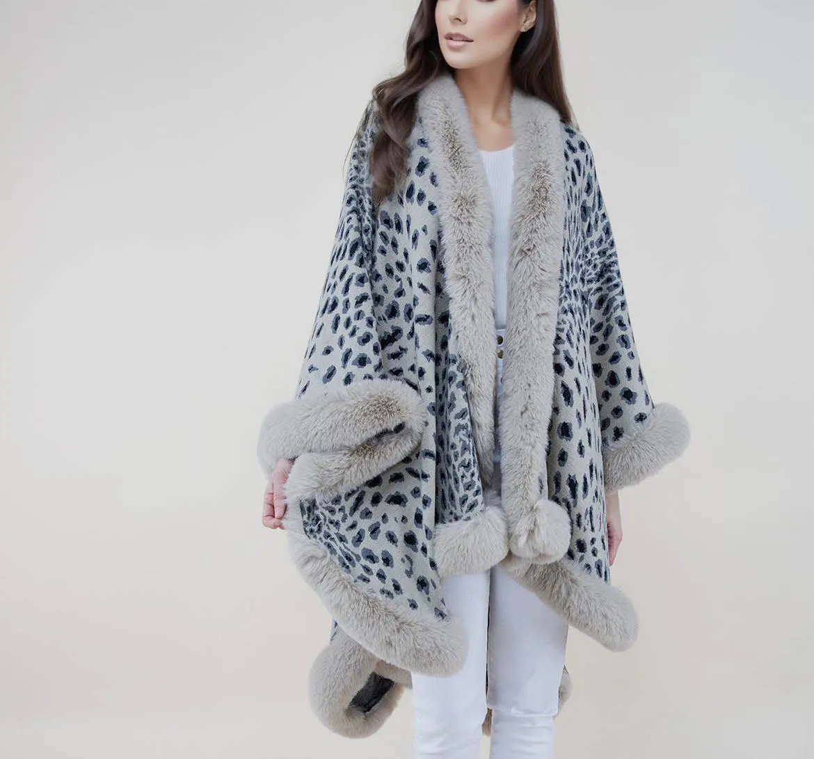 Faux Fur Shawl Sheetah Wrap Cape Stole