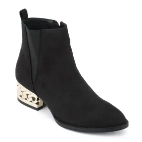 Faux Suede Chain Detail Flat Ankle Boots